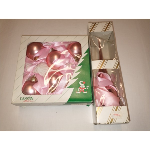 2tlg Set - Baumschmuck * Weihnachten * Kugeln + Spitze * rose Flamingo