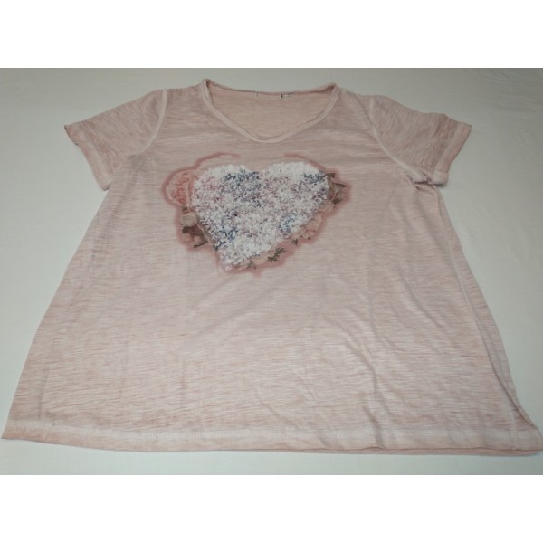 T-Shirt mit Herzmotiv in Altrosa Gr XL